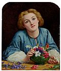 Young Canvas Paintings - A Young Girl Arranging A Bouquet